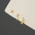 wholesale S925 Sterling Silver Minimalist Starry Sparkle Micro-Set Earrings for Women, Trendy Exquisite Design Cross-Border-0-3