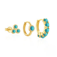 wholesale S925 Sterling Silver Turquoise Versatile Hoop Earrings and Stud Set, Women's French Style INS Earrings-3-piece set - gold 925 silver