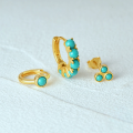 wholesale S925 Sterling Silver Turquoise Versatile Hoop Earrings and Stud Set, Women's French Style INS Earrings-0-3