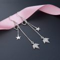 wholesale S925 Sterling Silver Korean Style Tassel Earrings for Women, Elegant Star Maple Leaf Long Drop Earrings, Fashionable and Unique Designer Small Accessories-0-0