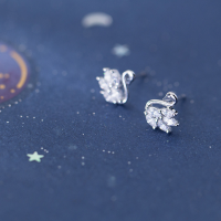 wholesale S925 Silver Earrings for Women, Korean Style Small and Fresh, Diamond-Inlaid Mini Swan, Cute and Elegant Animal Ear Accessories, Batch G0918-Gold-One pair>925 silver