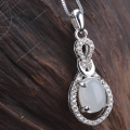 wholesale 925 sterling silver inlaid with certified natural Hetian jade pendant, oval-faced white jade necklace wholesale-0-0