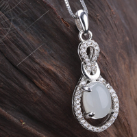 wholesale 925 sterling silver inlaid with certified natural Hetian jade pendant, oval-faced white jade necklace wholesale-White jade 6*8mm pendant (without chain)  925 silver