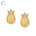 wholesale Metal material vintage Korean and Japanese crown earrings new fashion minimalist drop-shaped opal ear studs for women from source manufacturer-0-0