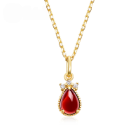 wholesale S925 Sterling Silver Diamond-Encrusted Teardrop Crystal Necklace, Korean Retro Court Style Pendant Collarbone Chain for Women-Garnet [Pendant] without chain 925 silver