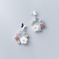 wholesale S925 Silver Floral Ear Studs for Women, Korean-style Butterfly, Fresh and Sweet, Petite White Petal Earrings G1070-0-0