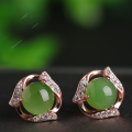 wholesale Vintage Jade Earrings with Certificate, 925 Silver Rose Gold-Plated, Hetian Jade Stud Earrings for Women, Perfect for Qipao and Hanfu-0-0