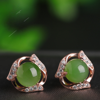 wholesale Vintage Jade Earrings with Certificate, 925 Silver Rose Gold-Plated, Hetian Jade Stud Earrings for Women, Perfect for Qipao and Hanfu-Jade 6*6mm Rose Gold>925 Silver