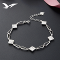 wholesale S925 Silver New Square Micro-Paved Zircon Bracelet for Women, Korean Style Minimalist Geometric Student Couple Jewelry-0-0