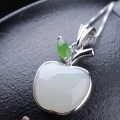 wholesale 925 sterling silver with certificate Hetian jade apple pendant, wholesale fashionable small jade pendant necklace for women-0-0