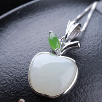 wholesale 925 sterling silver with certificate Hetian jade apple pendant, wholesale fashionable small jade pendant necklace for women-Gold Apple (without chain)  925 silver