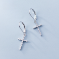 wholesale Sterling Silver S925 Women's Korean Style Fashion Diamond-Studded Cross Earrings, Elegant and Personality Trendy Jewelry G0867-0-0