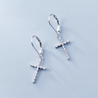 wholesale Sterling Silver S925 Women's Korean Style Fashion Diamond-Studded Cross Earrings, Elegant and Personality Trendy Jewelry G0867-S925 Silver Earrings 925 Silver