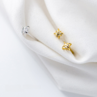 wholesale S925 Sterling Silver Women's Korean Style Small Fresh Hollow Single Diamond Flower Earrings, Minimalist Ear Accessories for Women G1186-S925 Silver Earrings-Silver 925 Silver