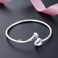 wholesale S990 Silver Heart Key Solid Silver Open-ended Smooth Surface Bracelet for Girlfriend Silver Jewelry Bangle-0-0