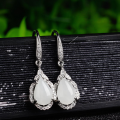 wholesale 925 Silver Inlaid with Hetian Jade Water Drop White Jade Stone Earrings with Certificate, Hook for Hanfu and Qipao Ear Accessories for Women-0-0
