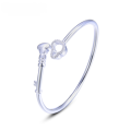 wholesale S990 Silver Heart Key Solid Silver Open-ended Smooth Surface Bracelet for Girlfriend Silver Jewelry Bangle-0-4