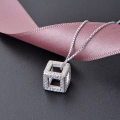wholesale S925 Sterling Silver Cubic Necklace for Women, Minimalist Niche Design, High-End Textured 3D Cube Pendant Collarbone Chain-0-0