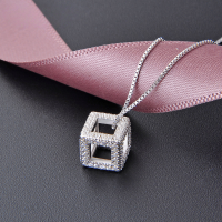 wholesale S925 Sterling Silver Cubic Necklace for Women, Minimalist Niche Design, High-End Textured 3D Cube Pendant Collarbone Chain-Pendant - without chain>925 silver