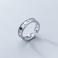 wholesale S925 Silver Ring Women's Korean Style Fashion Star Double Layer Open Adjustable Ring Elegant Small Silver Bean Index Finger Ring J5214-0-0