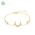 wholesale K Gold Plated 925 Silver Light Luxury Fully Diamond-Encrusted Crescent Moon Shape Freshwater Pearl Bracelet Cross-border Wholesale Hand Jewelry-0-0
