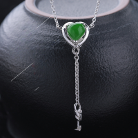 wholesale 925 Silver with Certificate Hetian Jade Pendant Necklace, Vintage Heart-Shaped Jasper Key Necklace for Girlfriend Gift-Heart-Shaped Jasper 6*6mm Pendant Necklace 925 Silver