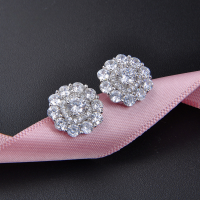 wholesale S925 Silver Peony Flower Inlaid with Zirconia Stud Earrings for Women, Chinese Style Elegant Jewelry, Factory Wholesale-Earrings-[Not suitable for Tremella plug]