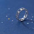 wholesale S925 Silver Ring Women's Korean Style Fashion Star Double Layer Open Adjustable Ring Elegant Small Silver Bean Index Finger Ring J5214-0-1