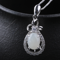 wholesale [925 Sterling Silver] Natural Hetian Jade Pendant with Certificate, Antique Style, Cabochon White Jade Stone Necklace for Women Wholesale-White jade 6*8mm pendant (without chain)  925 silver