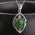 wholesale 925 silver with certificate, antique-style natural green jadeite egg-faced jade pendant necklace for mom-0-0
