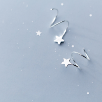 wholesale Metal: S925 Silver Star Earrings for Women, Korean Style Small Fresh Wave Five-point Star Sweet Star-shaped Ear Dangle Earrings E6294-S925 silver pair rose gold