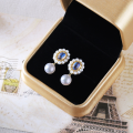 wholesale 14K Gold Artli Jewelry Moonstone Pearl Earrings Japanese Retro Fashion Socialite Ear Studs Drop Shipping-0-2