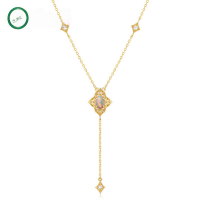 wholesale S925 silver plated with 9K gold, love-themed light luxury vintage petal lace natural opal long pendant necklace-9K gold 925 silver
