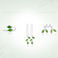 wholesale 925 Silver and Hetian Jade Green Leaf Earrings with Certificate, Pure Silver Small Leaf Bud Jade Earrings-0-3