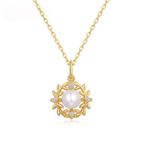 wholesale 925 silver plated with 9K gold women's pendant necklace with natural pearls and olive laurel wreath in Japanese and Korean fashion style-[Pendant] Without chain>925 silver