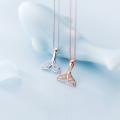 wholesale S925 silver necklace for women, Korean-style minimalist mermaid tail pendant with diamond accents, elegant and sweet collarbone chain D4388-0-2
