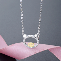wholesale S925 silver diamond-encrusted pig pendant necklace for women with cubic zirconia, cute chain set, factory wholesale-Fashion necklace set [S925 silver]
