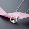 wholesale S925 silver diamond-encrusted pig pendant necklace for women with cubic zirconia, cute chain set, factory wholesale-0-2