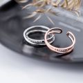 wholesale S925 Silver Women's Korean Style Fresh and Elegant Diamond Double Layer Open Ring Fashion Cross Single Ring J5372-0-3