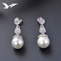wholesale S925 Silver Pearl Necklace Wood Cotton Flower Inlaid with Diamond Zircon Shell Pearl Earrings Elegant Earrings Factory Wholesale Distribution-0-2