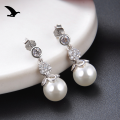 wholesale S925 Silver Pearl Necklace Wood Cotton Flower Inlaid with Diamond Zircon Shell Pearl Earrings Elegant Earrings Factory Wholesale Distribution-0-3