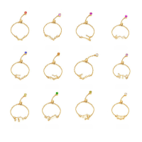 wholesale S925 Silver Zodiac Sign Ring for Women, Korean Style Fashionable Diamond-Encrusted Elegant Beaded Index Finger Ring J4963-S925 silver-Capricorn silver Adjustable opening