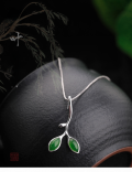 wholesale 925 Silver Inlaid Jade Pendant with Willow Leaf Bud Small Leaf Design, Fashionable Gift with Certificate, Wholesale of Jasper Pendant-0-5