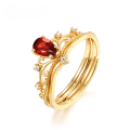 wholesale 14K Gold Filled Vintage Japanese Style Adjustable Crown Ring for Women with Garnet, Minimalist and Unique Design-0-0