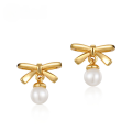wholesale Sterling silver Japanese-style luxury design small pearl earrings bow ear studs women's Valentine's Day gift wholesale-0-0