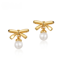 wholesale Sterling silver Japanese-style luxury design small pearl earrings bow ear studs women's Valentine's Day gift wholesale-Freshwater Pearl Ring>925 Silver