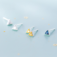 wholesale S925 Sterling Silver Korean Style Small Fresh Diamond-Inlaid Triangle Earrings Cute Mini Geometric Earrings G1753-S925 silver pair of yellow diamonds 925 silver