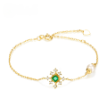 wholesale 925 Sterling Silver Japanese-style Light Luxury Niche Design Pearl Bracelet for Women with Emerald Gemstone, Simple and Retro-0-0