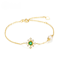 wholesale 925 Sterling Silver Japanese-style Light Luxury Niche Design Pearl Bracelet for Women with Emerald Gemstone, Simple and Retro-Emerald (clearance product, no refunds or exchanges unless there is a quality issue, please do not bid) &gt; 925 silver