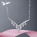 wholesale S925 Silver Minimalist V-Shape Diamond Pendant Choker Necklace for Women with Zirconia Fashion Set-0-0